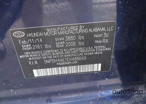 2014 Hyundai Elantra Limited from USA, damaged, VIN 5NPDH4AE1EH488669
